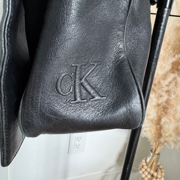 Calvin Klein Black Leather Messenger Work Shoulder Bag-Unisex - Picture 10 of 13